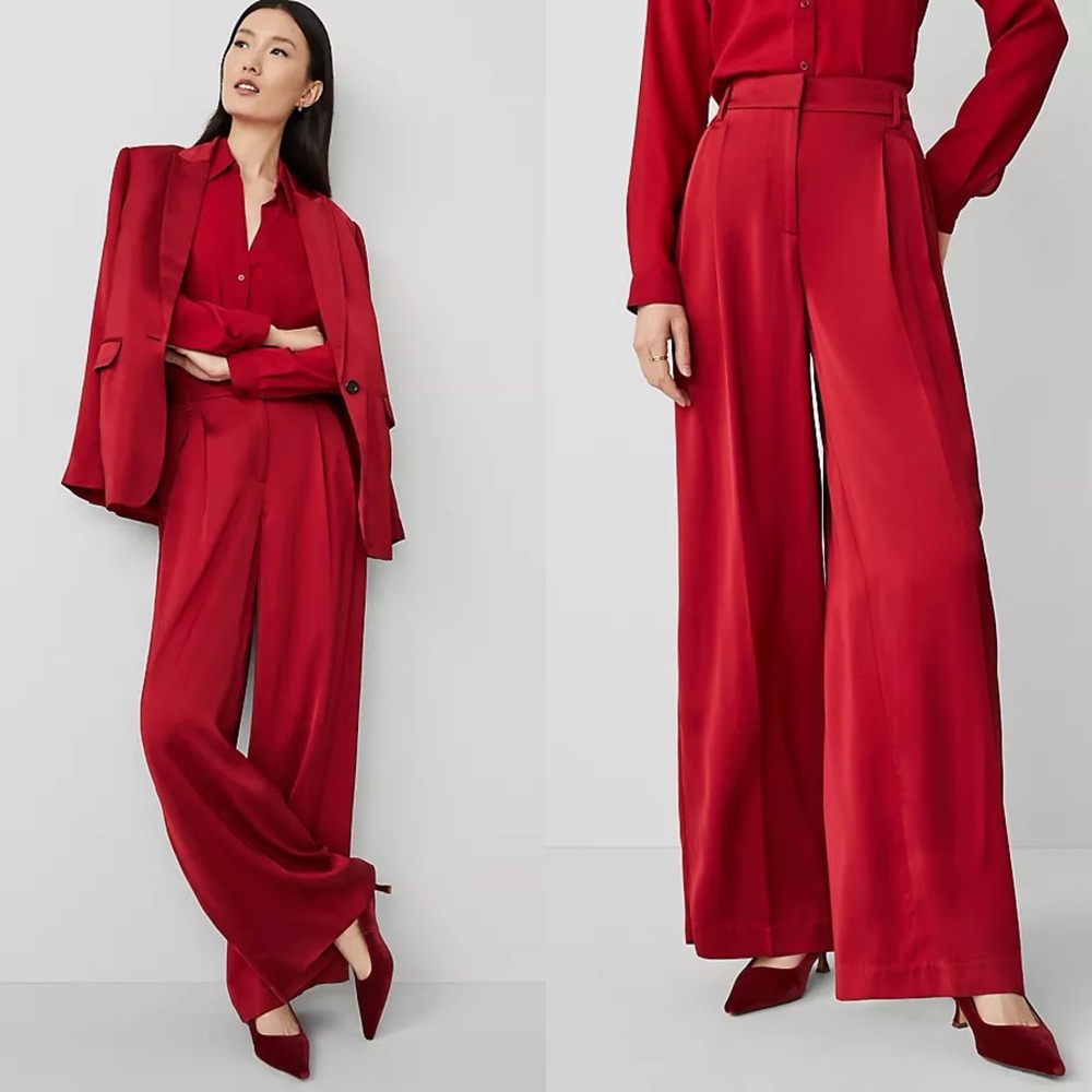 Ann Taylor / The Dramatic Wide Leg Satin Red Pants